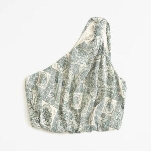 Abercrombie & Fitch One-Shoulder Boho Crop Top - Sage Green, Size Large